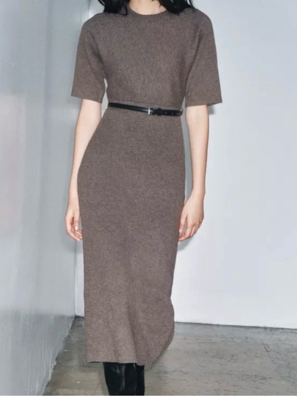 NWT Zara Brown knit sweater midi dress size medium